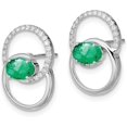 thumbnail image 2 of Solid 14k White Gold Double Circle Emerald/Diamond Post Earrings, 2 of 5