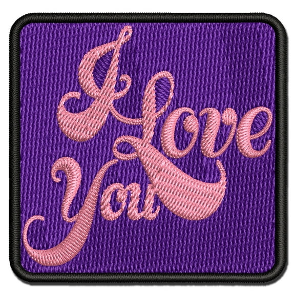 I Love You Elegant Text Applique Multi-Color Embroidered Iron-On Patch - 2.5 Inch Small
