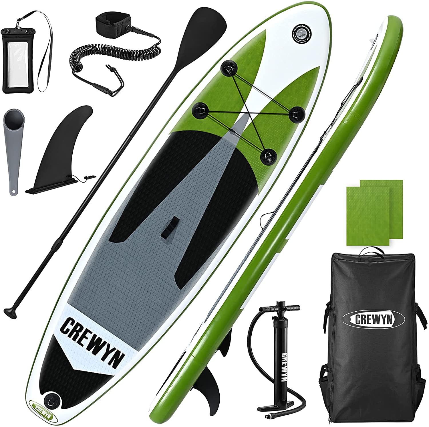 CREWYN Inflatable Stand Up Paddle Board 10'30''6'' Lightweight Paddle Board with SUP Accessories 3 Bottom Fin for Surf Control & Backpack ISUP for Adults Youth Wide Stance Non-Slip Deck Hand Pump 