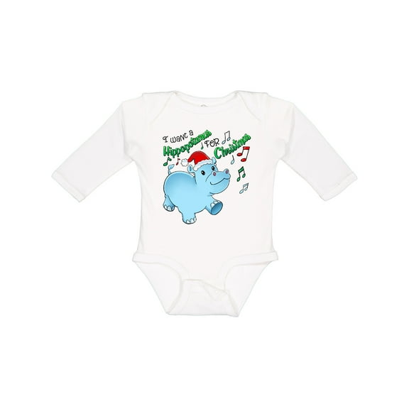 Inktastic I Want a Hippopotamus for Christmas Hippo in Santa Hat Boys or Girls Long Sleeve Baby Bodysuit