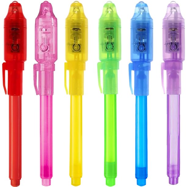 Bolígrafo de tinta invisible EODVICS con luz, 6 unidades, para fiestas infantiles