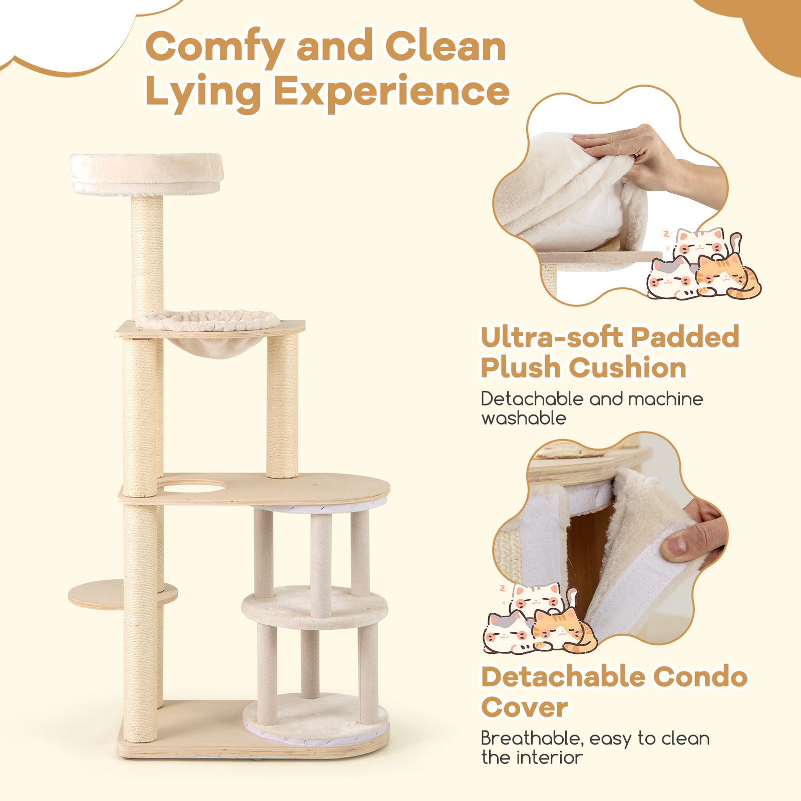 Gymax Modern Cat Tree for Indoor Cats w/ 2-Story Condo Sisal Scratching Posts & Mat