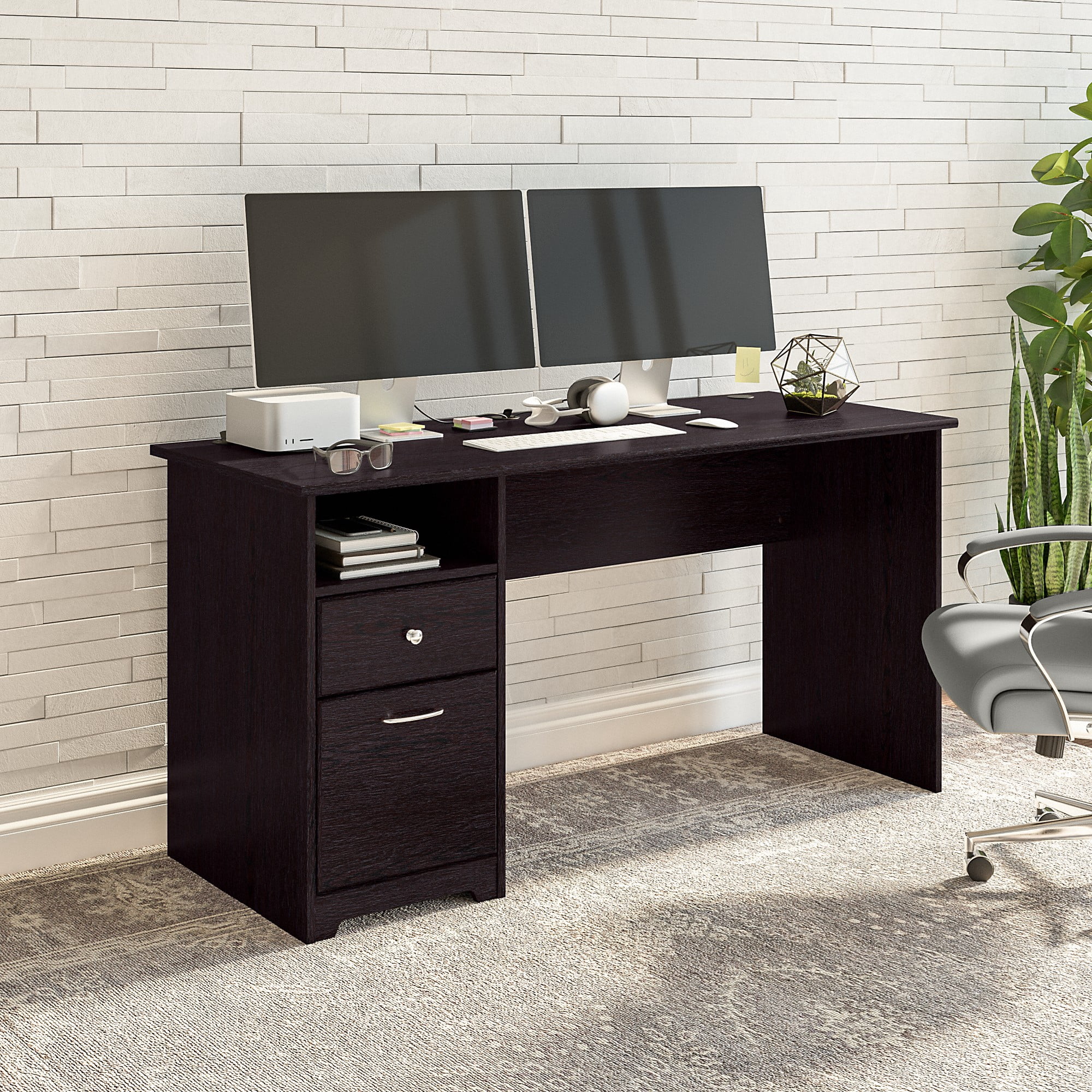 Bush Furniture Cabot 60" Computer Desk with Storage, Espresso Oak