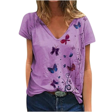 

Going Out Tops for Women Corset Tops for Women Trendy Womens Butterfly Print Tee Shirts Short Sleeve Top Crewneck Backless Tee Blusas de Mujer Elegantes