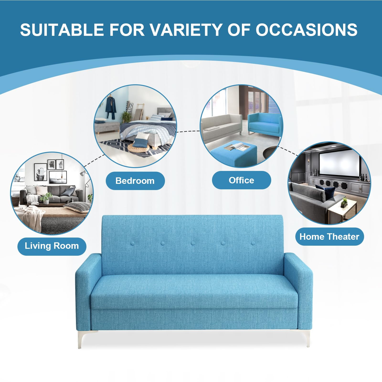 57" Multi-functional Storage Loveseat Sofa,Upholstered 2 Seat Sofa with Side Pockets for Living Room, Bedroom, Office, Small Space,Blue