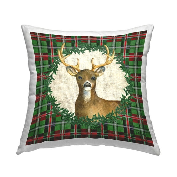 Stupell Industries Plaid Holiday Deer 18" x 18" Holiday Plaid Polyester Throw Pillow, Zip Closure 1 Count