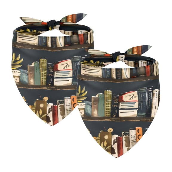 PhooArto Vintage Bookshelf Pattern Dog Bandanas, 2 Pack Soft Washable Pet Scarf Triangle for Large Dogs Puppies and Cats