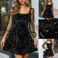 thumbnail image 2 of Moda mujer Casual sólido cuello cuadrado malla Patchwork manga larga vestido largo Fridja  NMB2697, 2 of 9
