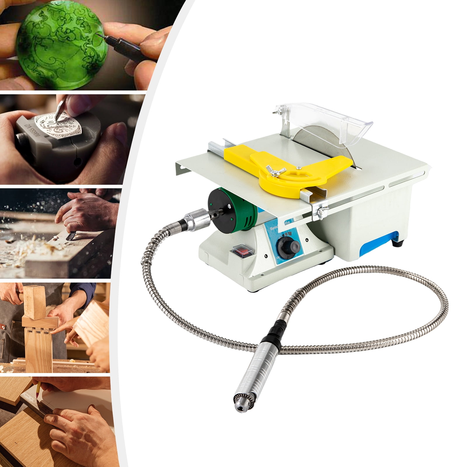 Dwellnix Table Saw 5-in-1 Bench Grinder with 750W Copper Motor, 6" Saw Blades, Adjustable Speed, Ideal for Polishing, Cutting, Grinding, and Carving