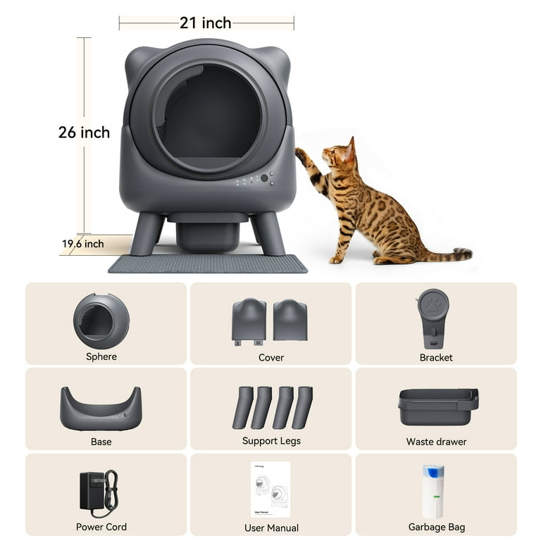 FeelNeedy Self-Cleaning Cat Litter Box, 65L Capacity, App Control, Dual  Safety Sensors, Odor-Free Waste Disposal - Walmart.com
