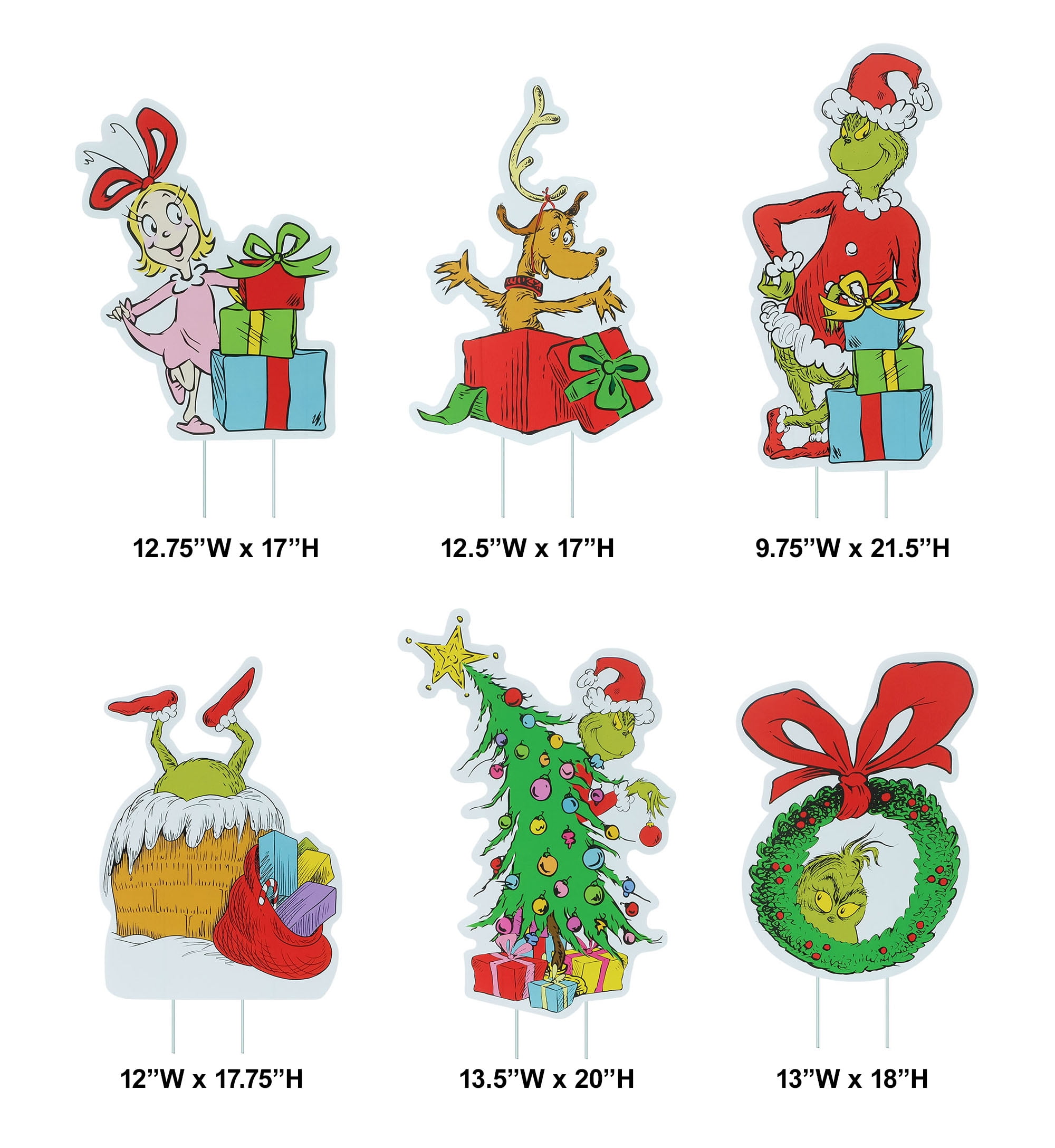 Dr. Seuss The Grinch, Cindy‑Lou & Max Christmas Yard Stakes – 3 Pieces