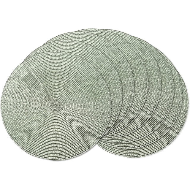 GFDYREE Round Braided Placemats Set of 8 Round Table Mats for Dining Tables Natural Woven Heat Resistant Place mats 15 Inch(Fog Green)