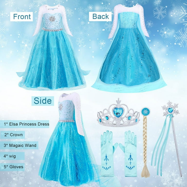 ELSA & ANNA® Meisjes Sneeuw Koningin Prinses Kostuum Party Outfit Cosplay Kleding Fancy Jurk FR308 (3-4 jaar