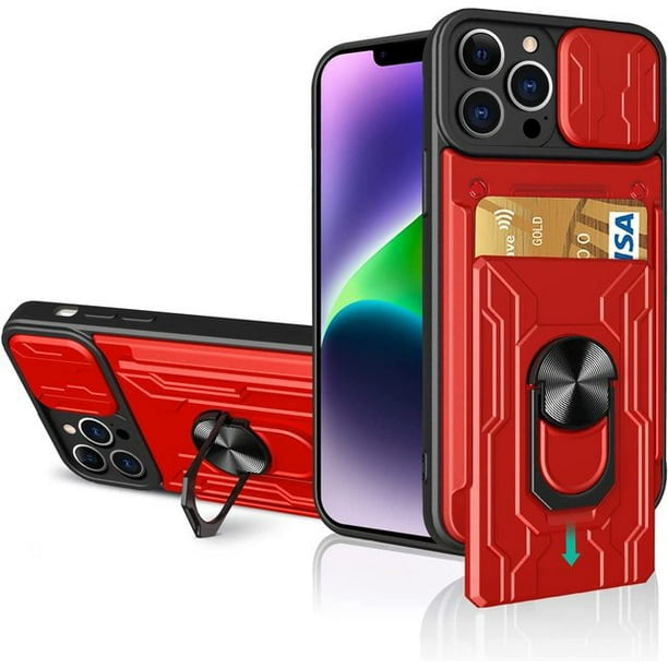 Funda para iPhone 14 Pro Max 13 12 Pro Max XR X 8 7 Plus SE, soporte deslizante, anillo, cámara, grado militar, ranura para tarjeta, cubierta Fivean unisex