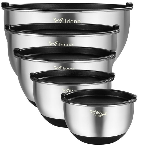 Juego de 5 tazones Wildone de acero inoxidable con tapas de 1,5, 2, 3, 5, 8 L