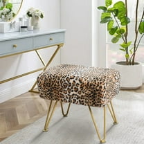 Home Soft Things Faux Fur Ottoman- Leopard - Gold Leg - 19x13x17"