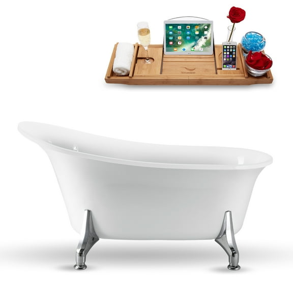 59" Streamline N1100CH-IN-GLD Clawfoot Tub and Tray With Internal Drain