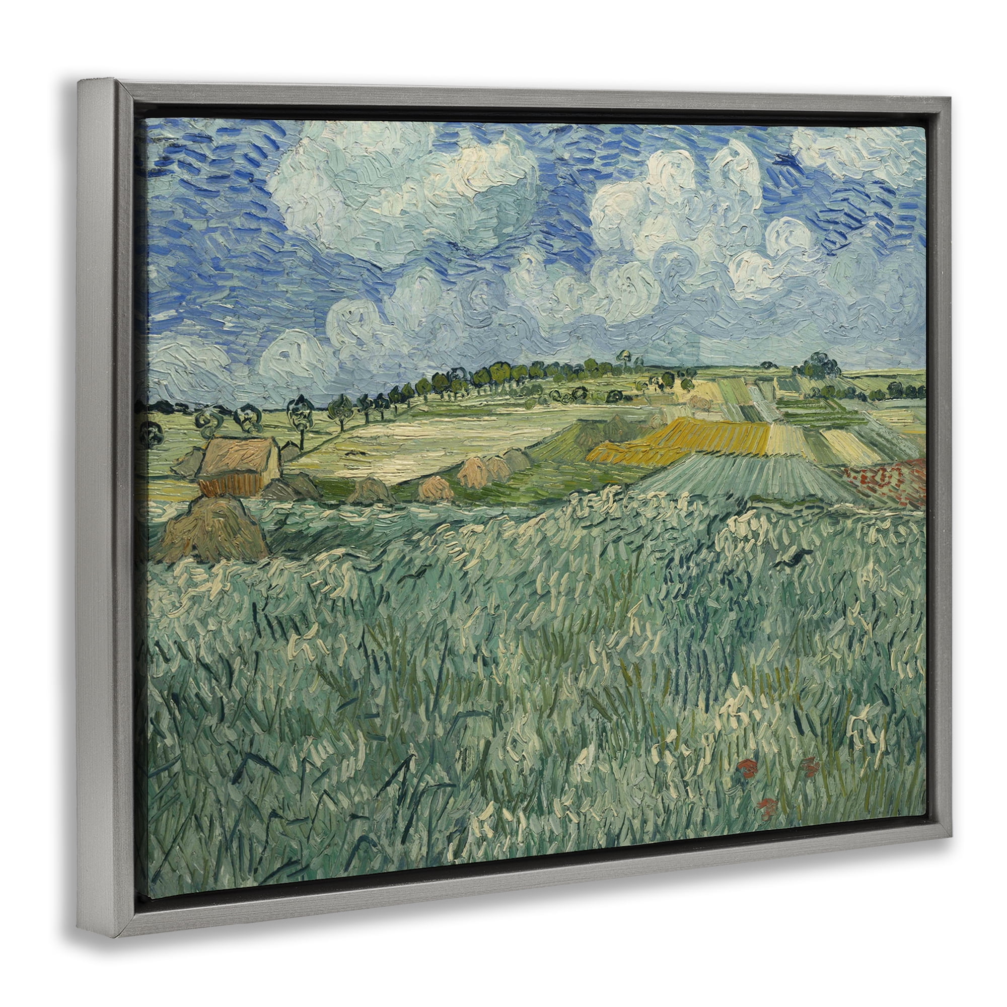 Stupell Industries Classical Van Gogh Farmland Landscape & Nature Painting Gray Floater Framed Canvas Art Print Wall Art, 31 x 25