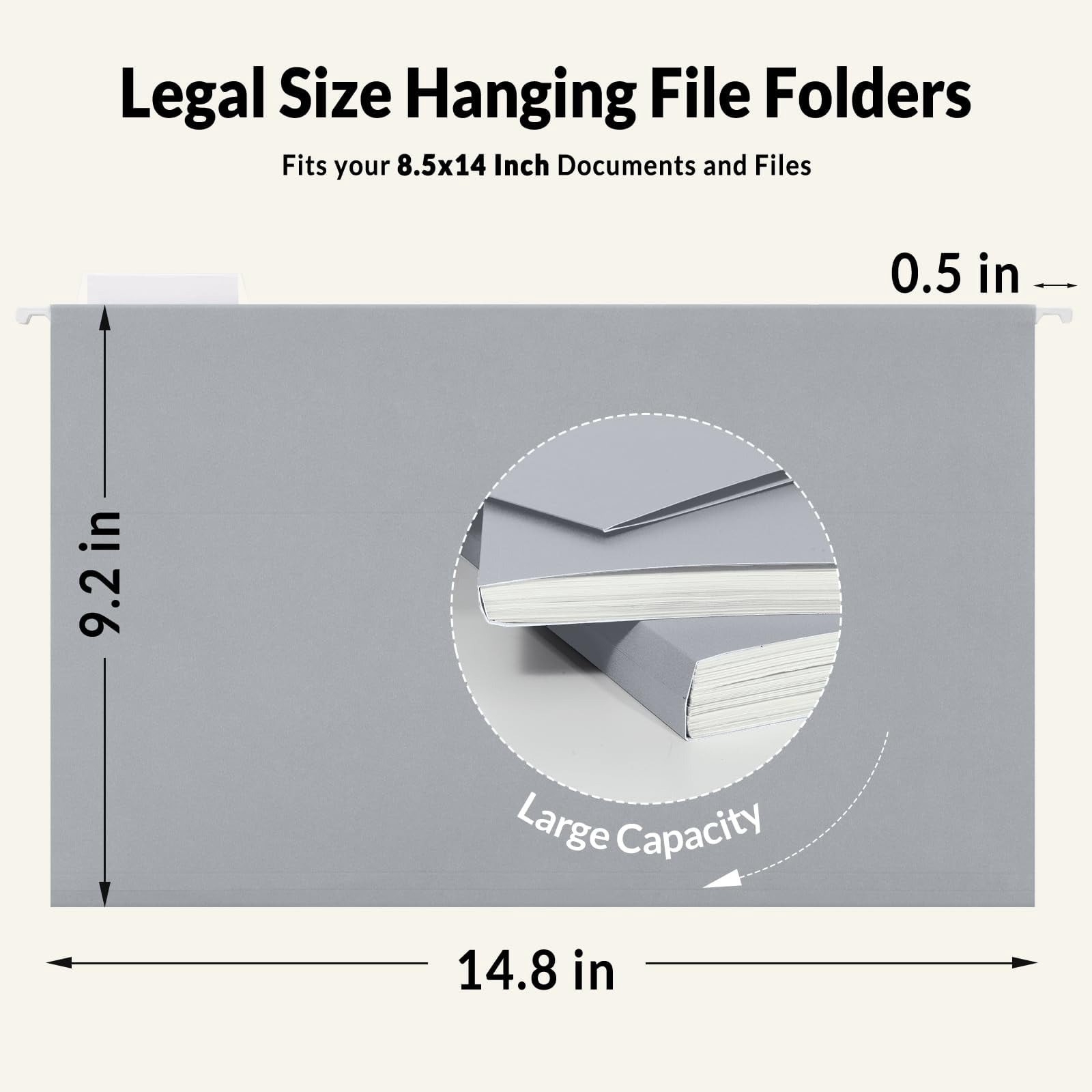 Hanging File Folders Legal Size  Gray 25 Pack 1/5-cut Tabs Stay Organized For Your Home And Office Bulk Documents