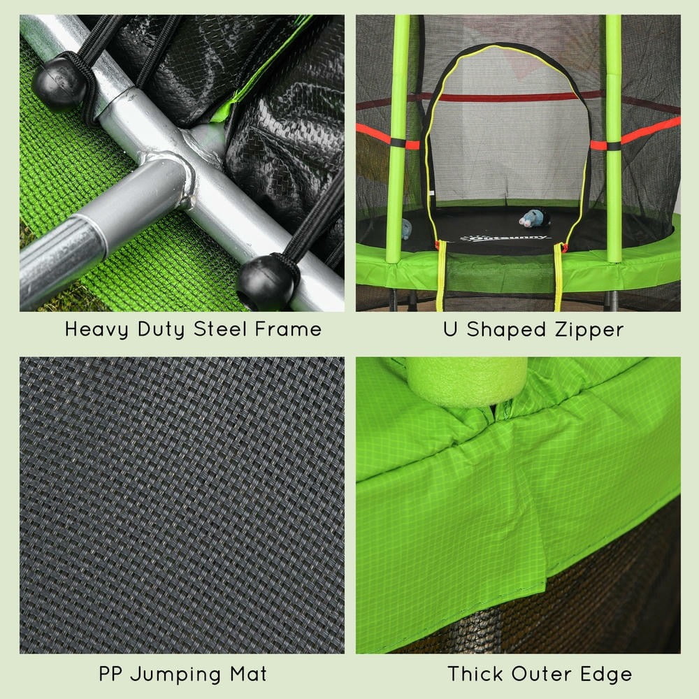 GVN 5FT Trampoline with Enclosure Net, Outdoor Trampoline for Age 3 to 6 Years, Green