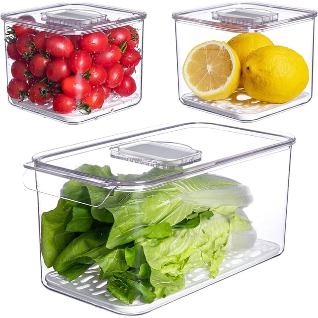 shiyou-Vegetable Fruit Storage Containers,3 Pcs Set Fresh Produce Saver with Lids and Vents,Stackable Salad Lettuce Keeper for Refrigerator or Easy Carry,BPA-free Stay Fresh Containers,5.7L&1.7L&1.7L