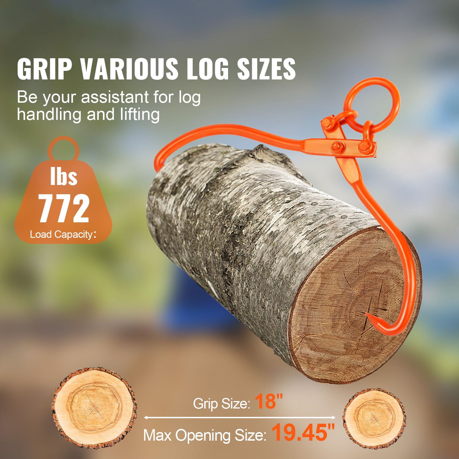 Log Skidding Tongs with 19.45" Max Opening, 772 lbs Capacity, #45 Steel, Eagle Claw Design, for Tractor ATV Truck Log Transport