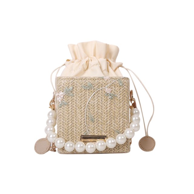 Mini Bolso Hombro Tipo Bandolera Con Cordón Bolsos Perlas Verano Tejidos Flores para Mujer