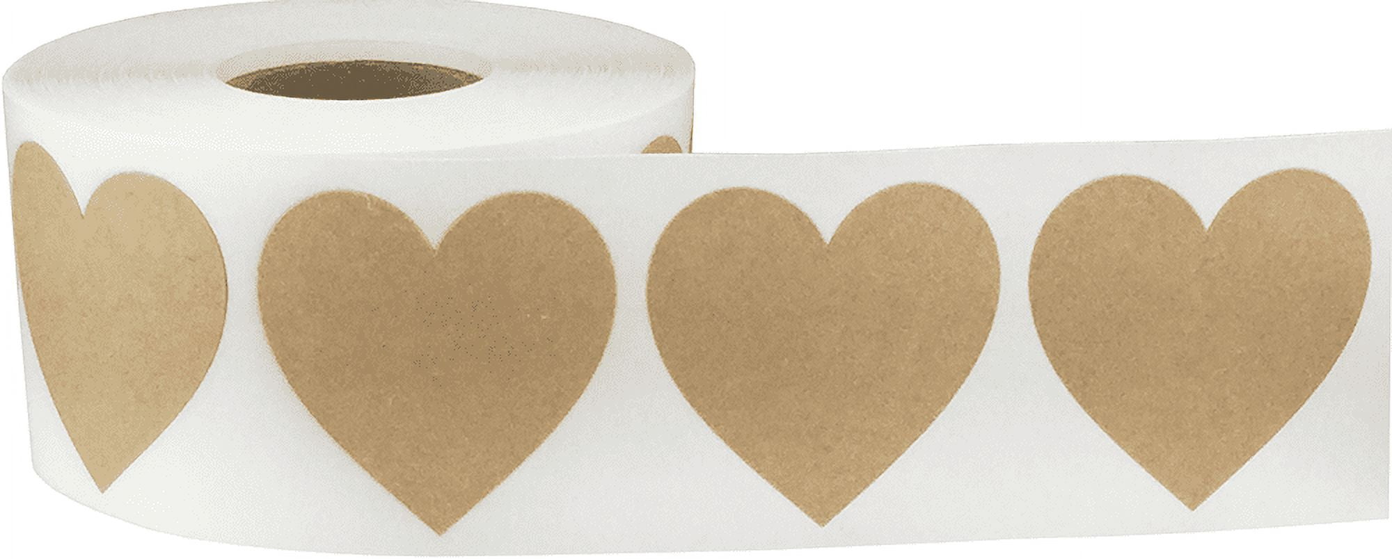 Brown Kraft Heart Stickers, 1.5 Inches in Size, 500 Labels on a Roll