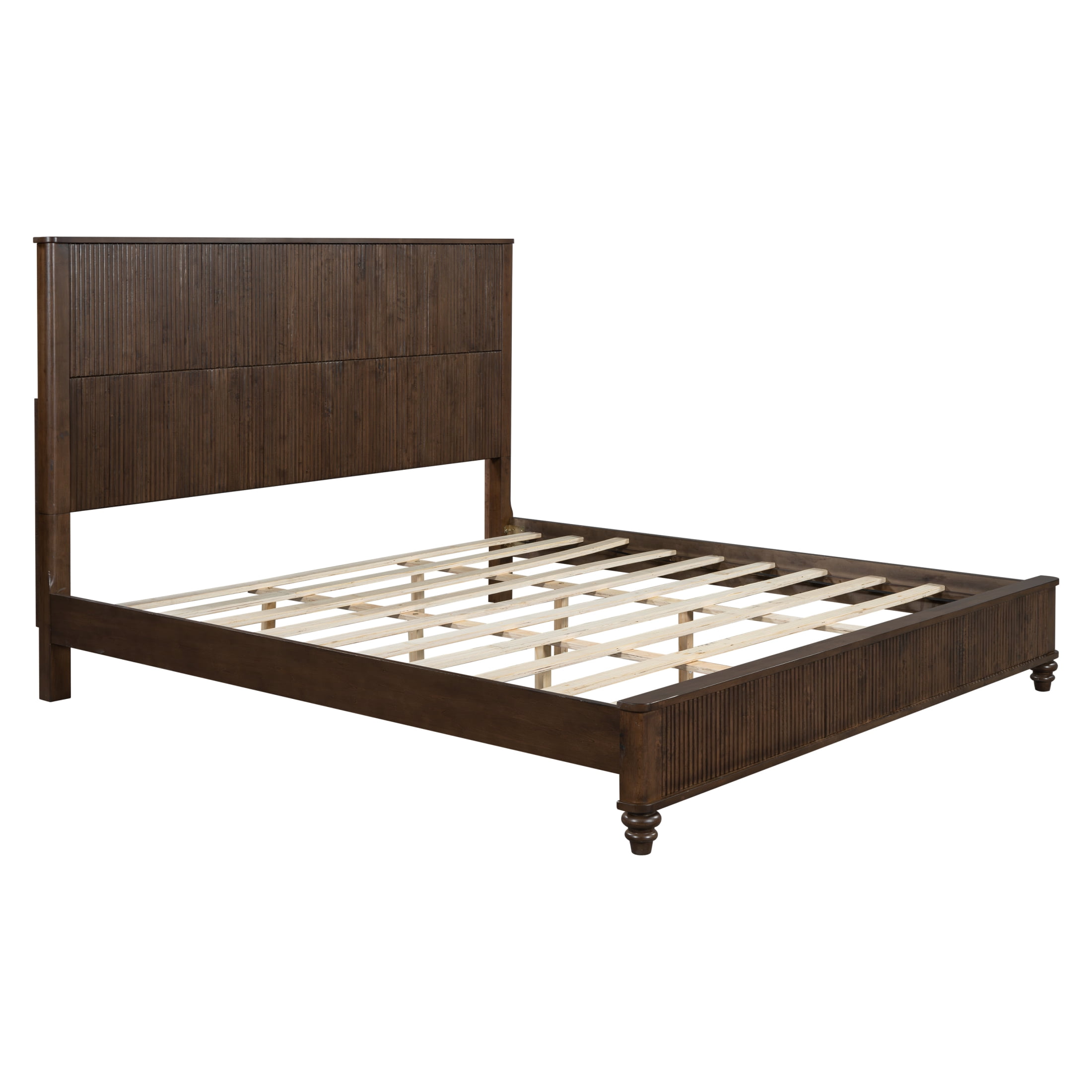 Noble House Classic Transitional King Platform Bed with Headboard, Solid Wood Frame, Walnut