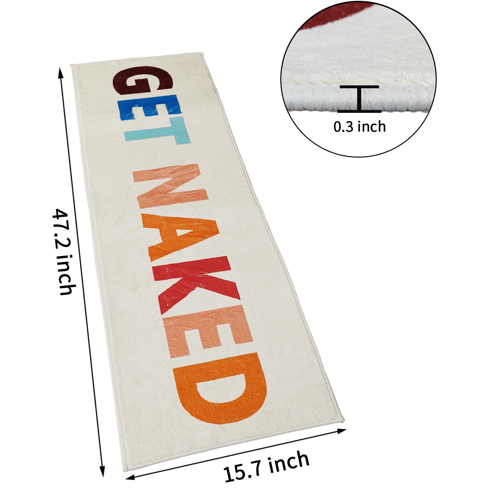 Get Naked Bath Mat, Cute Long Colorful Runner Rug, Absorbent Non Slip Bathroom Mat Multicolor, Funny Bathroom Decor for Bedroom Hallway Kitchen, Soft Plush Washable Shower Rug 16"×48"