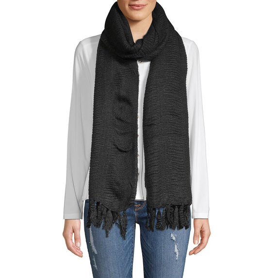 Ruched Fringe Knit Scarf