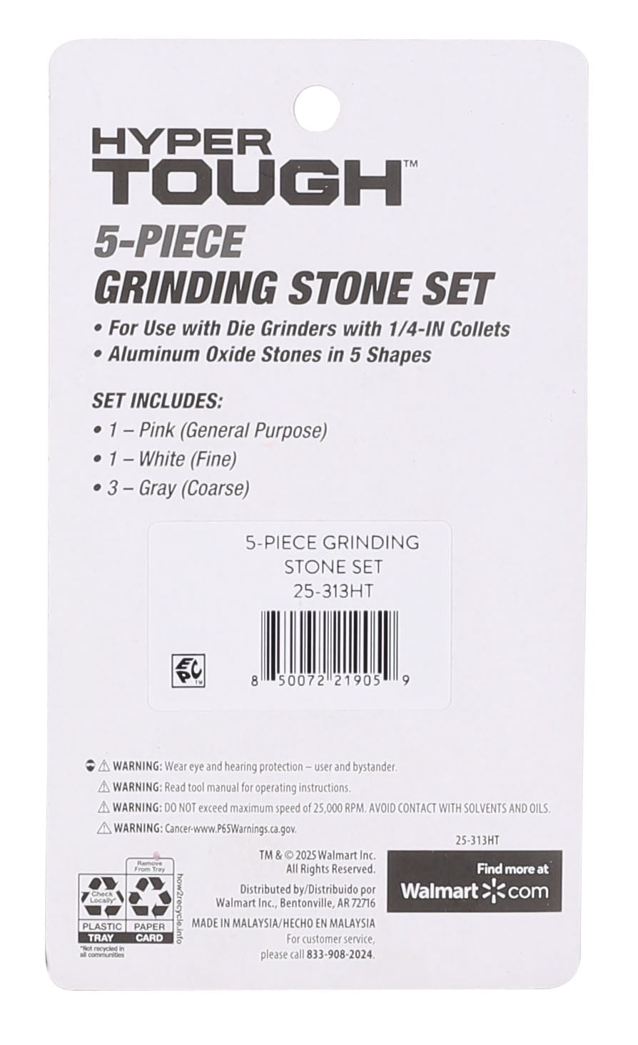 Hyper Tough Three Color/Grit Grinding Wheel Stone Set 5 Piece, 25-313HT, Gray, Pink and White Color
