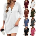 thumbnail image 1 of Robes pour Femmes Robe d'Automne Robe en Tricot pour Femmes avec Manches Bouffantes pour l'Automne et l'Hiver - Robe Tunique Décontractée à Col Rond Ndbuld,Blanc,P, 1 of 6