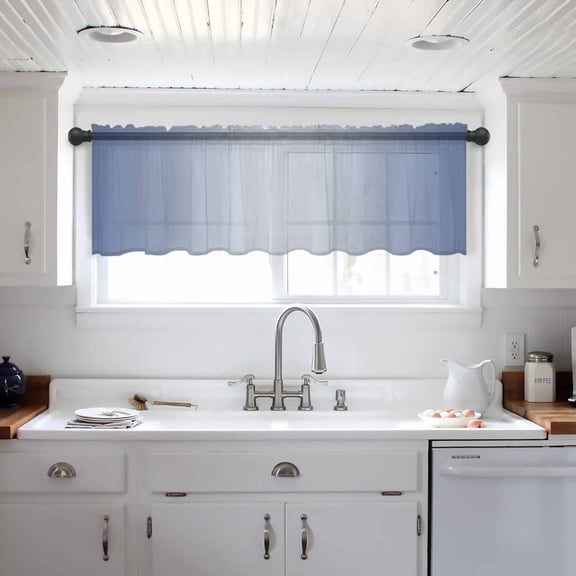 Navy Blue Ombre Valance Curtains for Kitchen/Living Room/Bathroom/Bedroom Window, Modern Gradient Abstract Art Rod Pocket Small Topper Half Short Window Curtains Voile Sheer Scarf 42"x12"