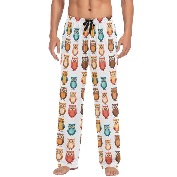 JSTEL Owl Prints Cartoon Men's Sleepwear Mens Pajama Pants Bottoms with Pockets, S