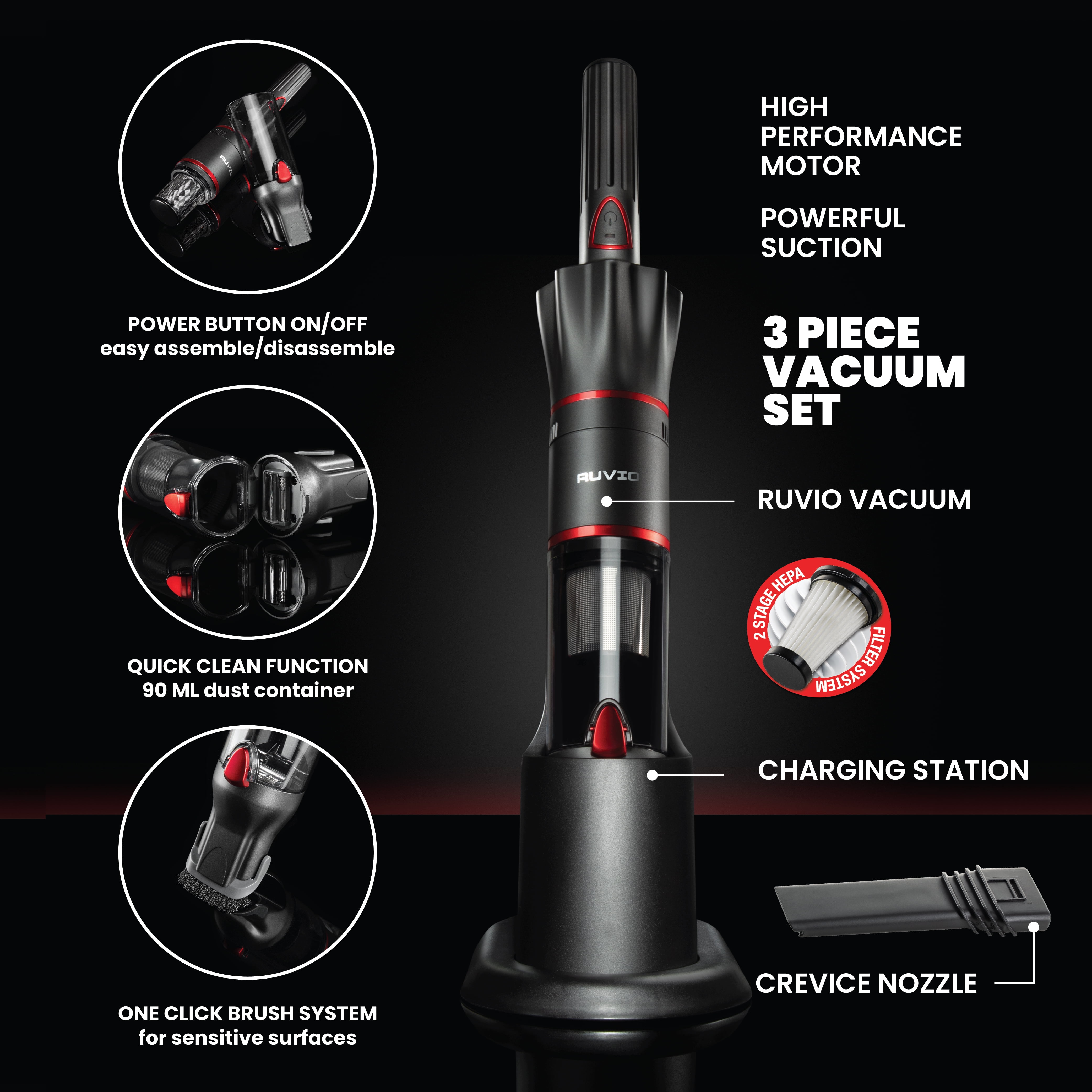 Ruvio Cordless Vacuum Handheld Portable Vacuum Red
