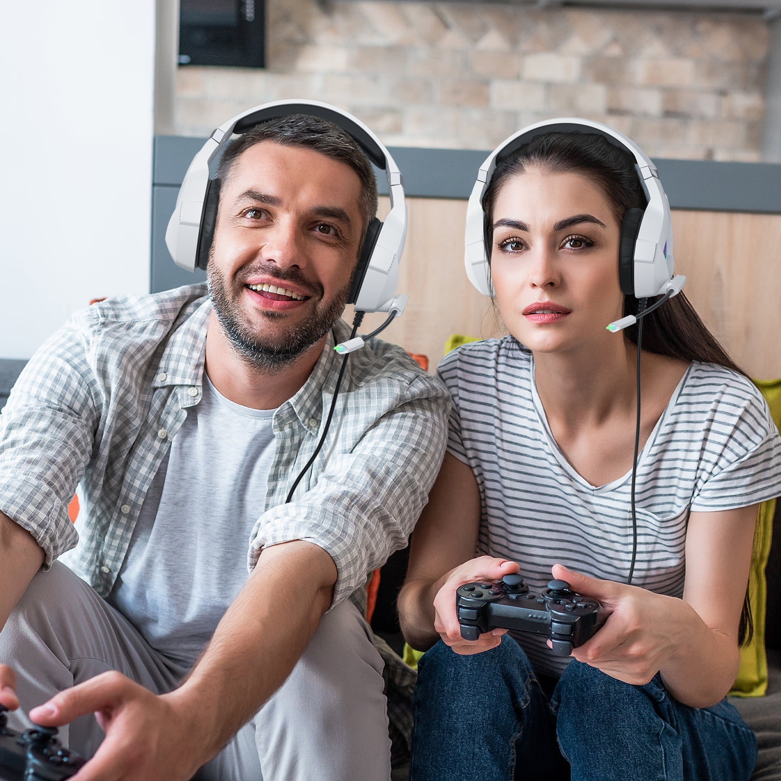 Wired Gaming Headsets for PS4 PS5 Switch Xbox One PC with 3.5MM,RGB Light, Noise Canceling Mic,Surround Sound,Over Ear Muffs Gaming Headphones,White