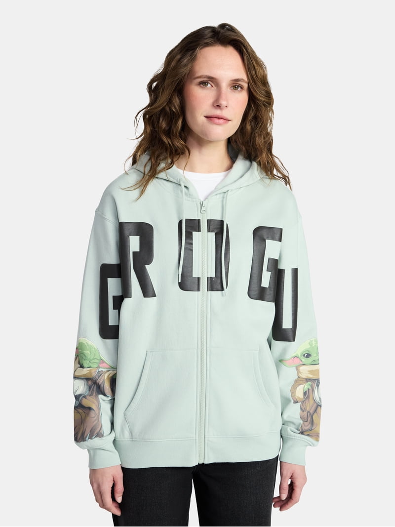 The Mandalorian Women's Grogu Graphic Zip-Up Hoodie with Long