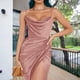 thumbnail image 4 of Vestido Sexy De Satén Dividido Vestido elegante Moda Sexy Split Satén Vestido Swing Collar Party Club (Rosa L) Kuymtek para Mujer Rosa T L, 4 of 6