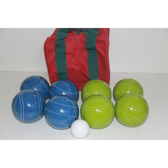Italian/American Made, 110mm EPCO Bocce Set - Rustic Green/Blue Balls and Maroon/Green Bag