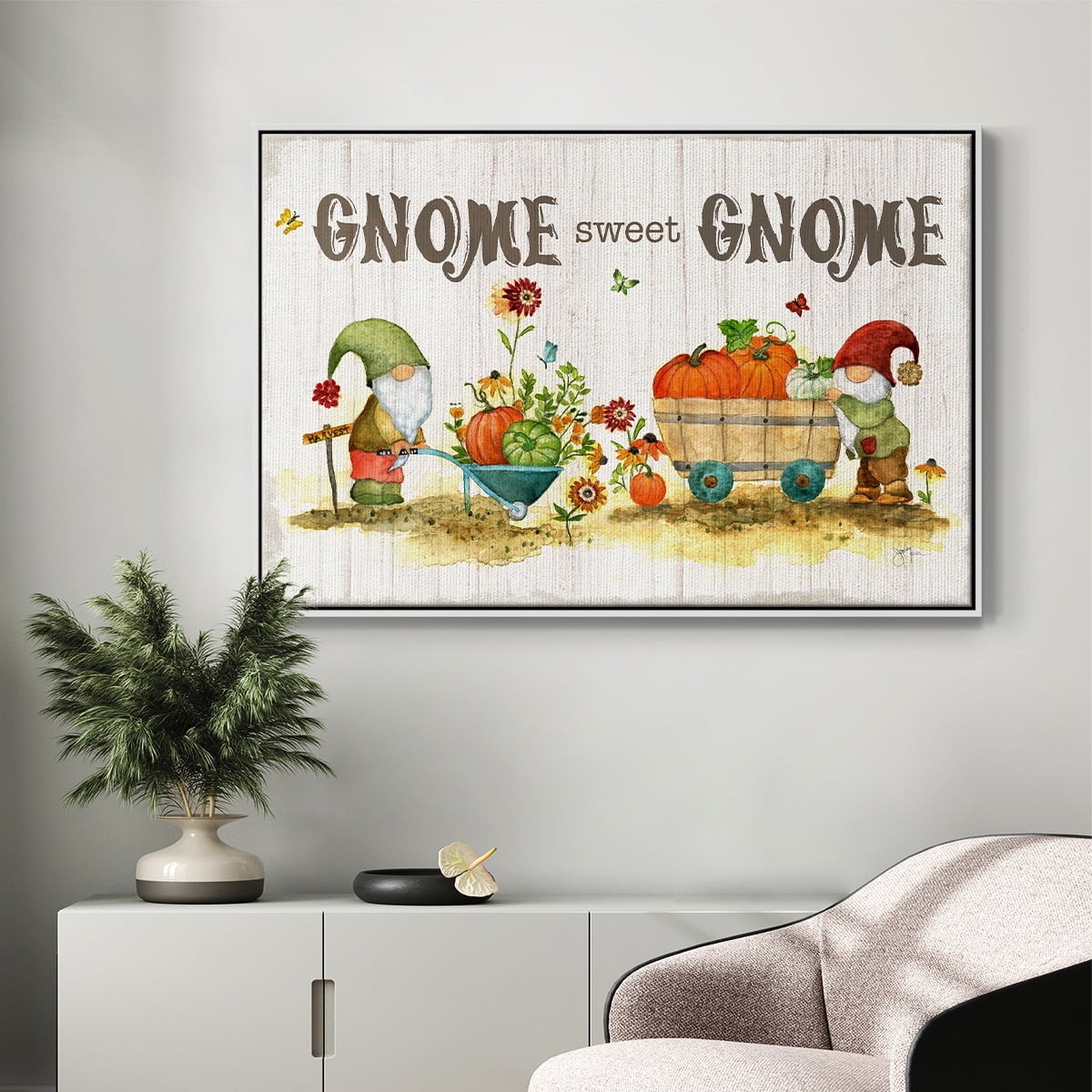 Gnome Sweet Gnome - Framed Gallery Wrapped Holiday Canvas - 25 x 37 - White Frame
