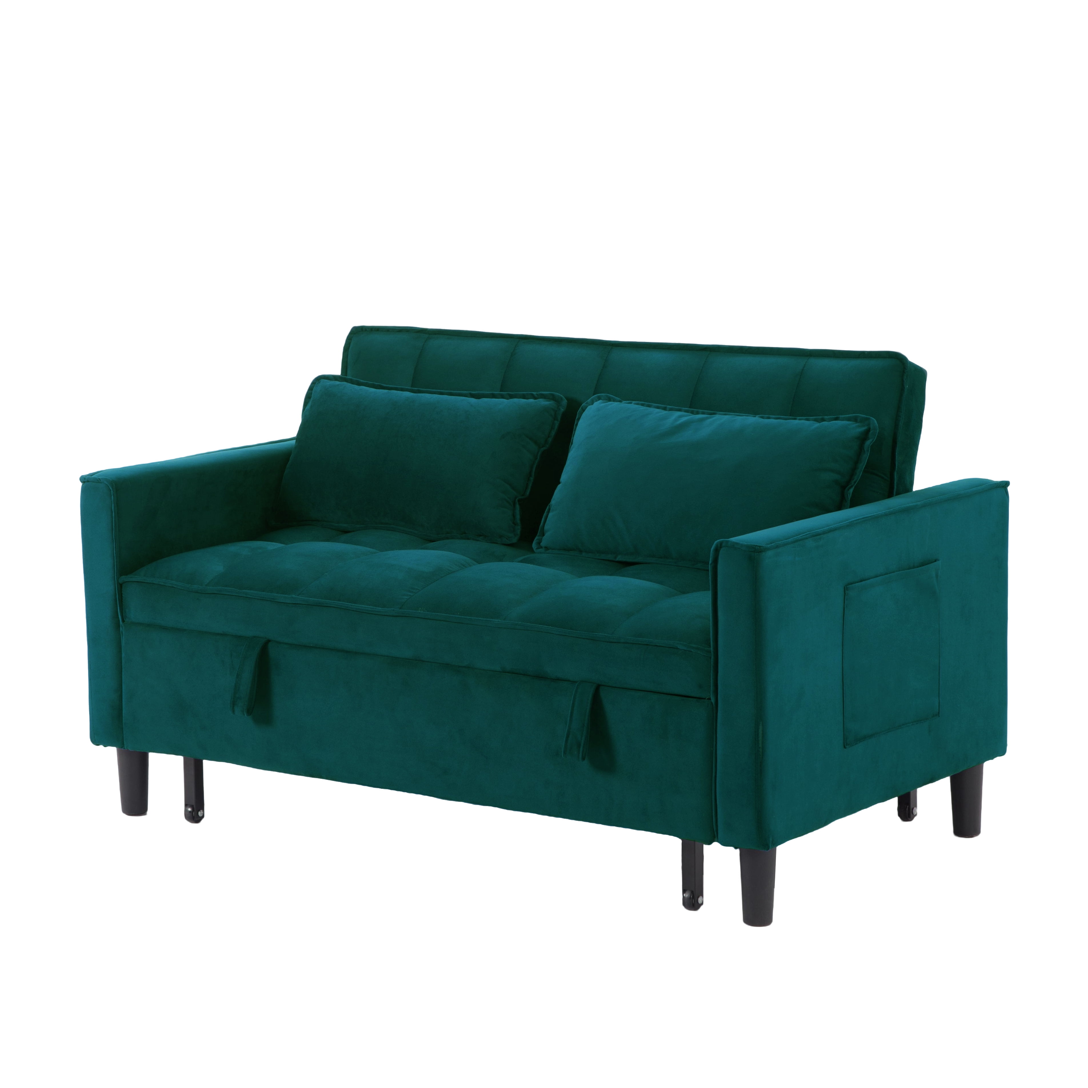 BSHTI 53.94" Pull-Out Sleeper Sofa Bed with Velvet Upholstery, 3-Position Reclining Back, Solid Wood Frame for Apartment/Office（Turquoise）