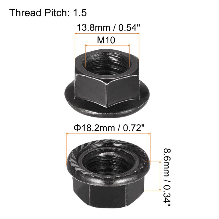 Uxcell 20-Pack M10 Serrated Flange Hex Lock Nuts – Carbon Steel, Black Oxide Finish, 1.5mm Pitch