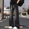 thumbnail image 5 of USNSM Men's Elastic Waist Baggy Jeans Y2K Wide Leg Loose Fit Denim Hip Hop Drawstring Multiple Pockets Cargo Casual Mid Rise Pull On Trousers Gray XL, 5 of 8