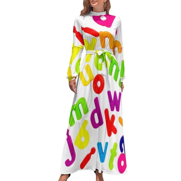 Vestido largo con letras multicolores desordenadas, vestidos de noche para mujer, vestido largo para mujer, falda para mujer