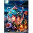 thumbnail image 1 of Château de Nuit Coquillage Paysage Fantastique Maison de Champignon Brodée Carrée Ronde, 30*40 cm, Cadre Non Inclus., 1 of 3
