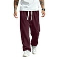 thumbnail image 5 of Dresfit Men's Linen Pants Lounge Wide Leg Pants 2026 Lightweight Drawstring Big and Tall Pant Straight Leg Uncuffed Open Bottom Travel Vacation Loungewear Wine XL, 5 of 7