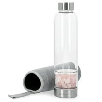 Navaris Crystal Water Bottle - 14oz Glass Gemstone Drink Bottle with Loose Natural Gem Stones - Available with Rose Quartz, Obsidian, or Amethyst
