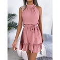 thumbnail image 4 of Halter Neck A Line Long Dress Sleeveless Ruffle Trim High Waist Slim Fit Casual Daily Wear Womens Summer Dress, 4 of 7