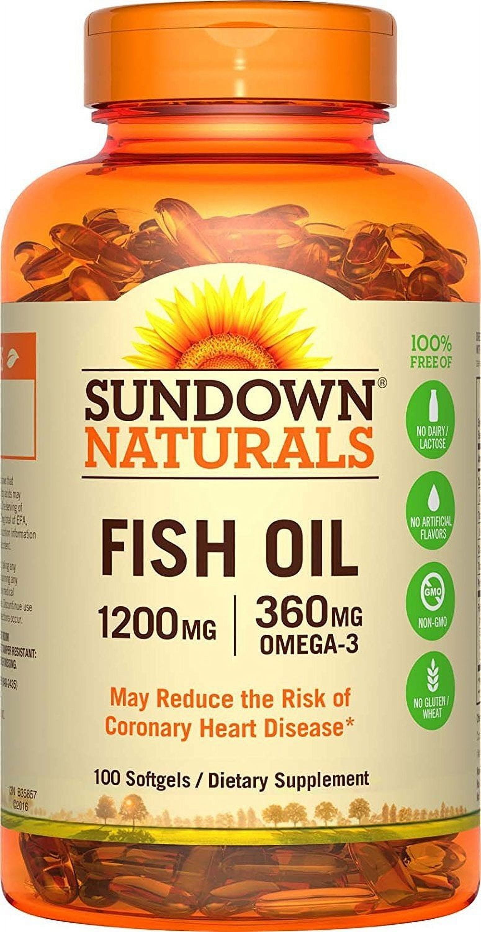 Sundown Fish Oil 1200 mg, Omega-3 Dietary Supplement, Supports Heart Health, 100 Softgels (Packaging May Vary)